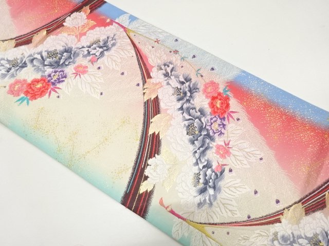 JAPANESE FUKURO OBI / WOVEN PEONY & PEACOCK